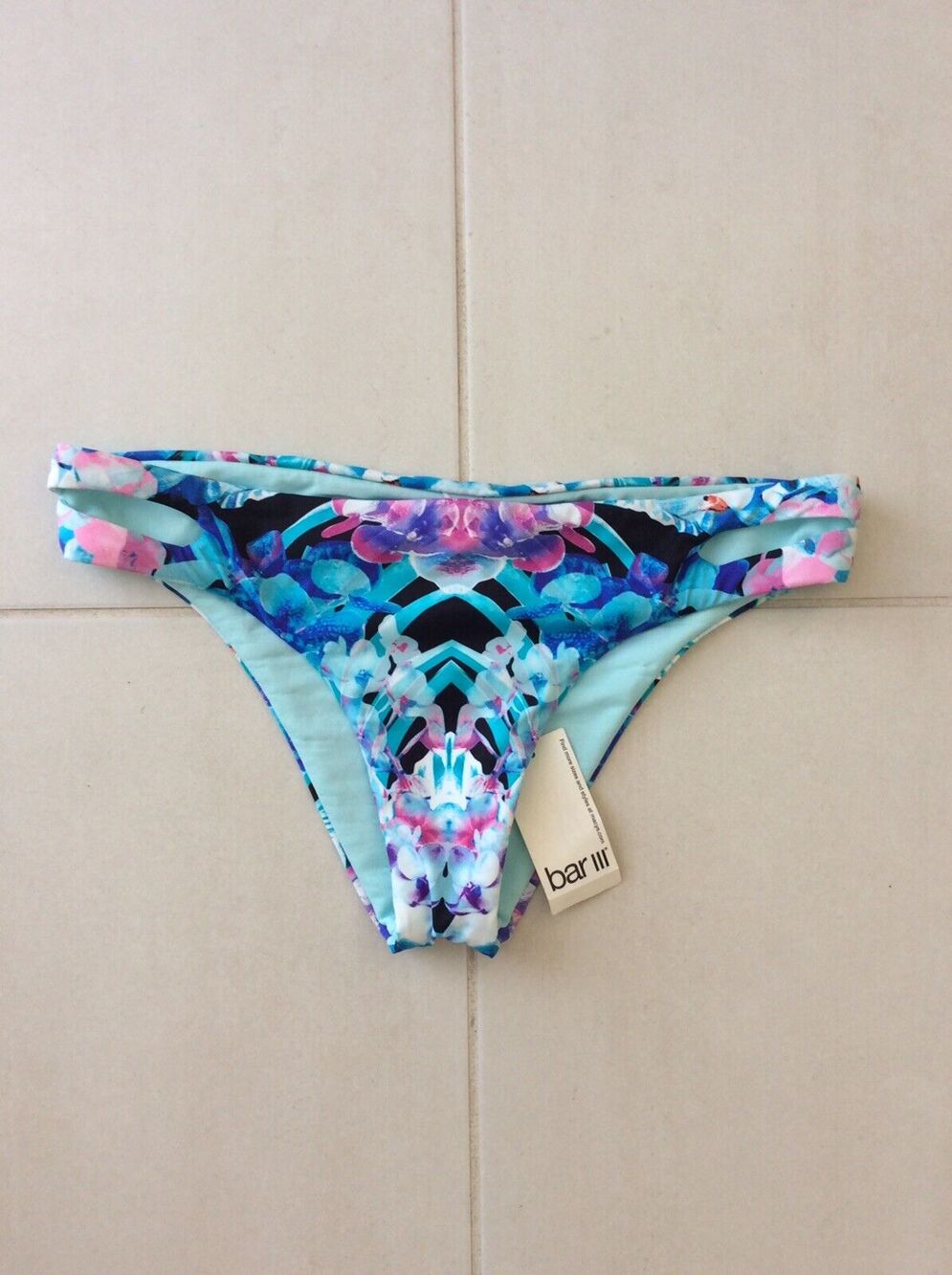 Bar III Bikini Bottom Plaid Floral Swimwear Hot Tropic Summer Beach SNAGS FLAW